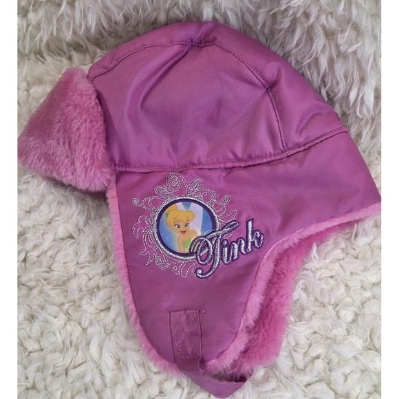 Disney Fairies Tinker Bell "Tink" Pink Faux Fur Trapper Hat Ear Flap OSFM Y2K - Picture 1 of 7